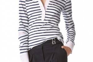 Band of Outsiders Stripe Henley With Poplin Detail