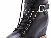 BE &amp; D London Lace Up Wedge Booties