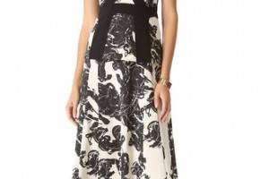 Cedric Charlier Print Seamed Gown