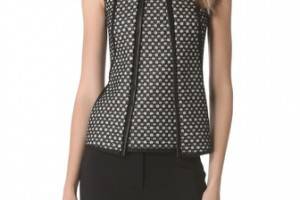 Derek Lam Lace Tank with Faux Leather Piping