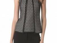 Derek Lam Lace Tank with Faux Leather Piping