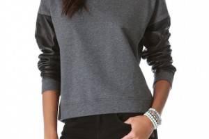 DKNY Leather Sleeve Pullover