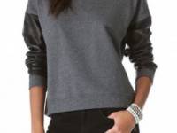 DKNY Leather Sleeve Pullover