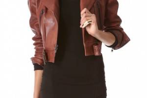 Donna Karan New York Cropped Leather Biker Jacket