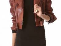 Donna Karan New York Cropped Leather Biker Jacket
