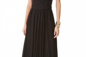 Halston Heritage Ruched V Neck Gown