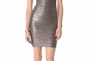 Herve Leger Foil V Neck Dress