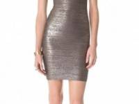 Herve Leger Foil V Neck Dress