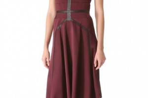 J. Mendel Jacquard Dress with Leather Trim