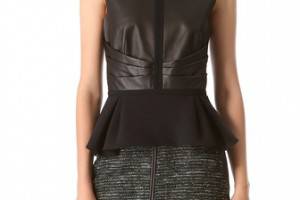 J. Mendel Leather Combo Peplum Top