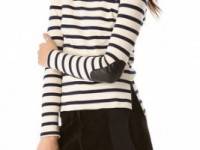 Joseph Boat Neck Stripe Top with Leather Elbows