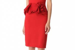 Marchesa Peplum Dress with Roses