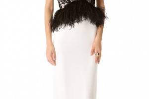 Marchesa Strapless Gown with Feathers