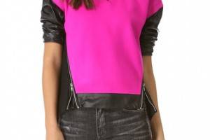 Milly Nora Leather Sleeve Pullover