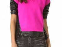 Milly Nora Leather Sleeve Pullover