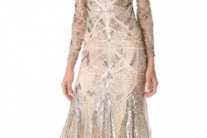 Monique Lhuillier Embroidered Mesh Gown