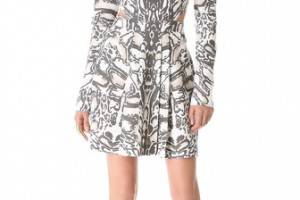 Sally LaPointe Ocelot Cutout Dress with Long Sleeves