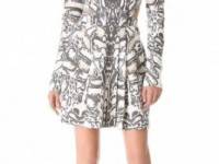 Sally LaPointe Ocelot Cutout Dress with Long Sleeves