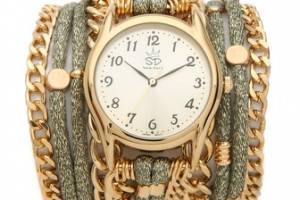 Sara Designs Metallic Silk & Chain Wrap Watch