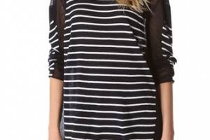 T by Alexander Wang Striped Panel Sweater with Long Sleeves