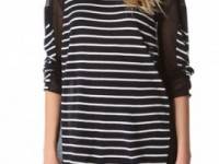 T by Alexander Wang Striped Panel Sweater with Long Sleeves