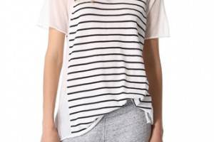 T by Alexander Wang Striped Panel Sweater with Short Sleeves