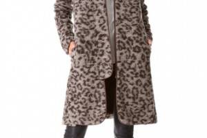 Thakoon Addition Leopard Coat with Leather Trim