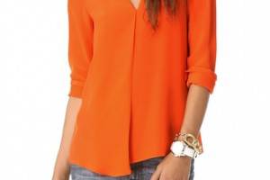 Tibi Split Neck Long Sleeve Blouse