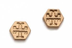 Tory Burch Hexagon Logo Stud Earrings