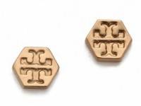 Tory Burch Hexagon Logo Stud Earrings