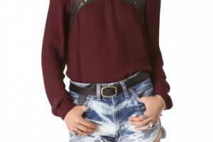 Twelfth St. by Cynthia Vincent Leather Yoke Blouse