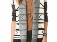 Twelfth St. by Cynthia Vincent Log Cabin Sweater with Leather Sleeves
