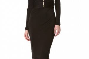 Versace Deep V Dress with Long Sleeves