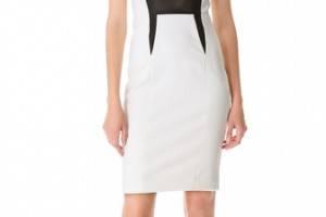 Yigal Azrouel Bi Stretch Tech Dress with Leather Trim