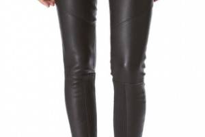 Yigal Azrouel Black Leather Pants with Tubular Detail
